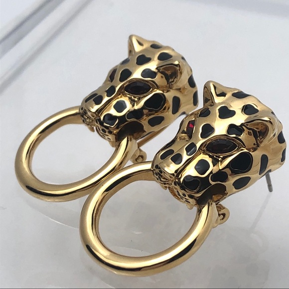 RETRO KJL QVC LEOPARD HEAD DOORKNOCKER EARRINGS
